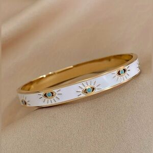 Evil Eye Bangle | Gold and White base